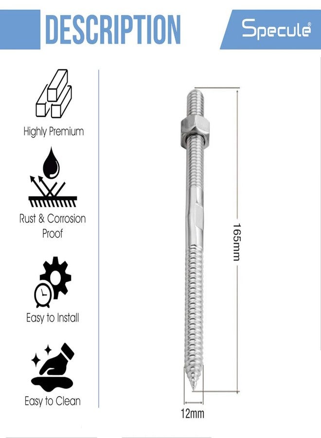 Specule Premium Stainless Steel 12mm Rag/Rack Bolt Set | Complete Nut & Bolt Accessories for Toilets/Commode Installation (L key Type) - Image 3
